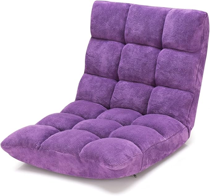 KOMFOTT 14-Position Adjustable Padded Gaming Sofa Chair with Back Support - Folding Lazy Lounge Meditation Reading Living Room and Video Gaming Chair in Purple