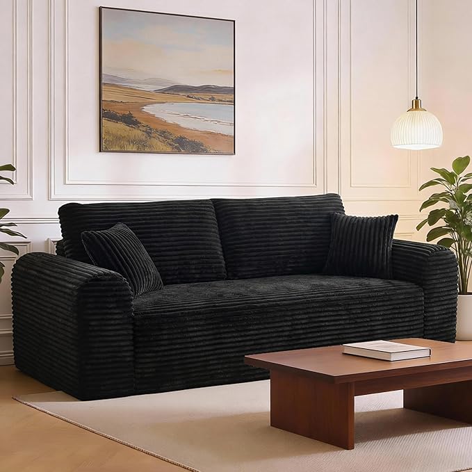 Modular Sectional Sofa Cloud Boneless Couch with Layered Cushion Upholstered Sofa in a Box Flexible Module Combination for Living Room No Assembly (Black 87“)