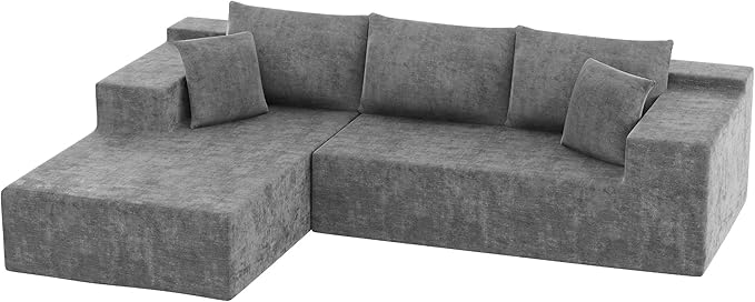Homall 108 Modular Sectional Sofa Boneless Couch with L-Shape Chaise Cloud Couch with Deep Seat Upholstered No Assembly Required for Living Room Bedroom (Chenille Grey)