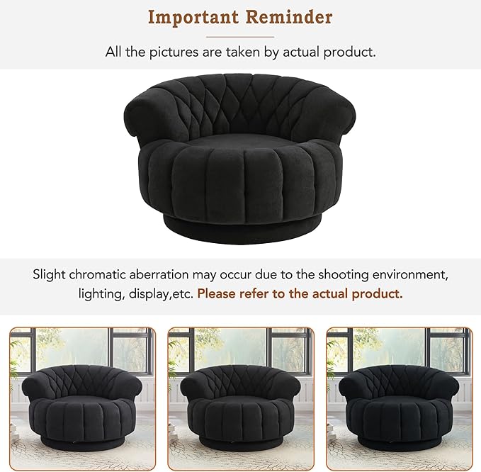 360 Swivel Accent Chair Oversized Round Barrel Club Chair with Diamond-Quilted Back Luxurious Chenille Fabric for Living Room and Bedroom