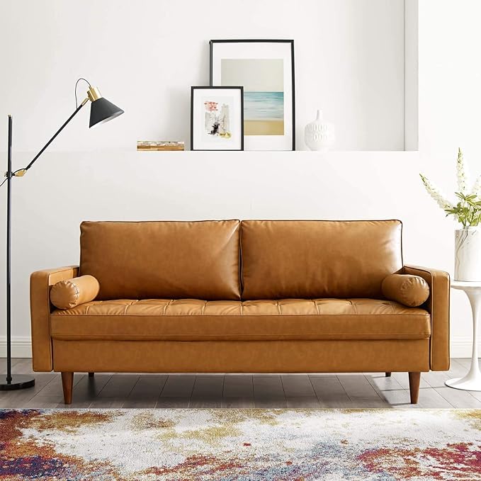 Modway EEI-3765-TAN Valour Upholstered Faux Leather Sofa Tan