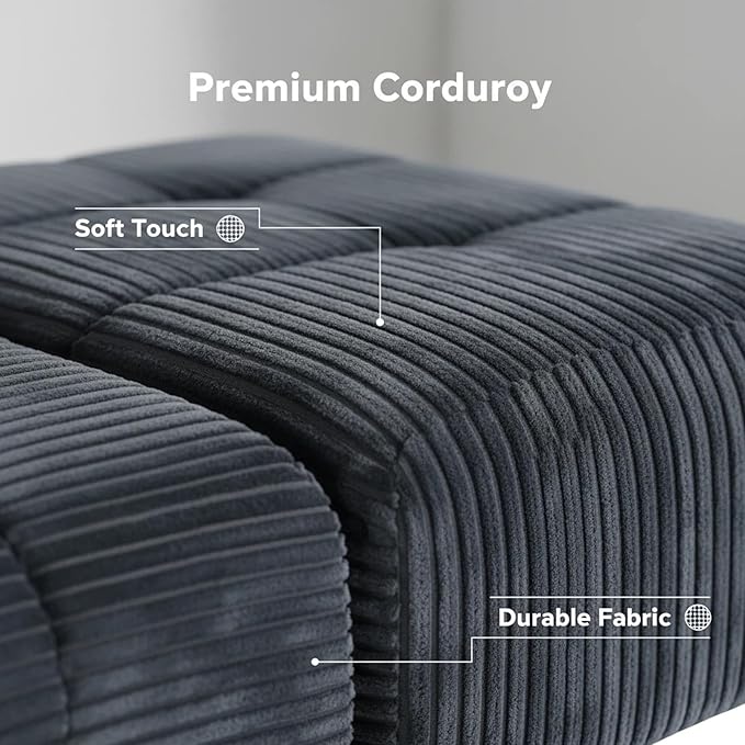 Chogori Corduroy Modular Sectional Sofa 118 Inch Boneless Cloud Couch with High Density Memory Foam Tufted L-Shaped Sofa for Living RoomNo Assembly (Gray)