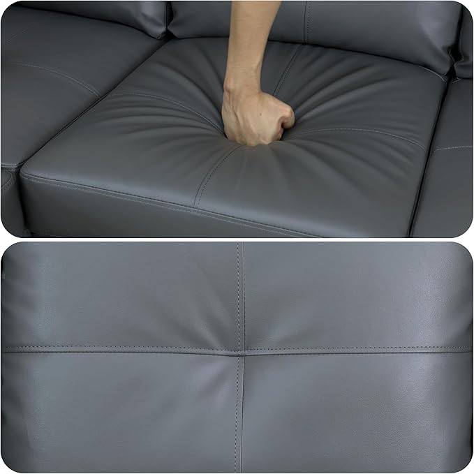 103.5 Inch Modern L-Shaped Couch PU Leather Sectional Sofa with Chaise Lounge 4-Seater Couch with Accent Pillows for Living Room Apartment Dark Grey