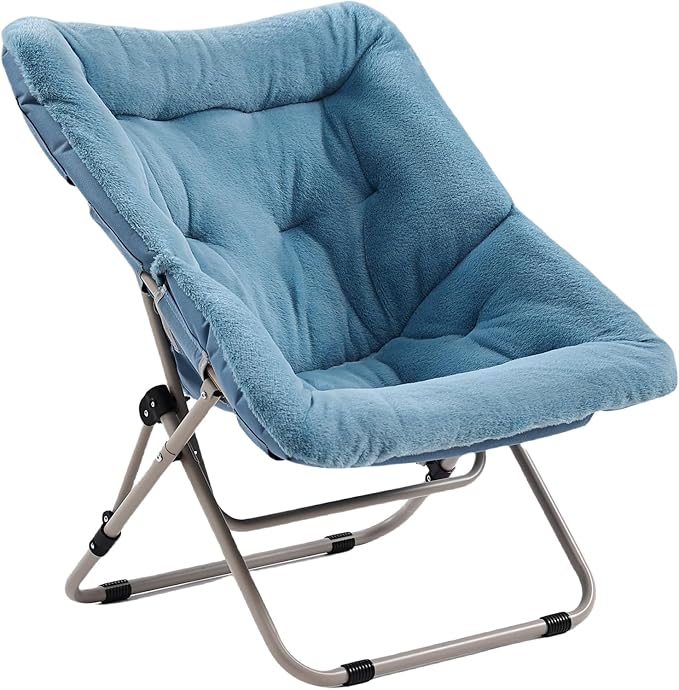 Comfy Folded Chair Soft Faux Fur Oversized Folding Chair Flexible Lazy Chair for Kids Girls Teens Adults Moon Chair for Dorm Rooms Bedroom Living Room