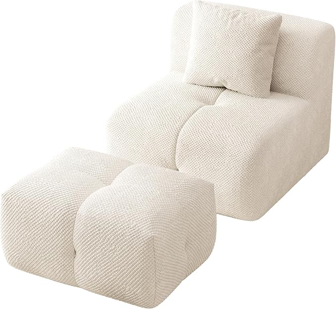 Chifee &amp Vingol 31 Oversized Boneless Single Sofa with Ottoman &amp Pillow Upholstered Reading Couch and Ottoman Set for Living Room Bedroom Reading NookIvory