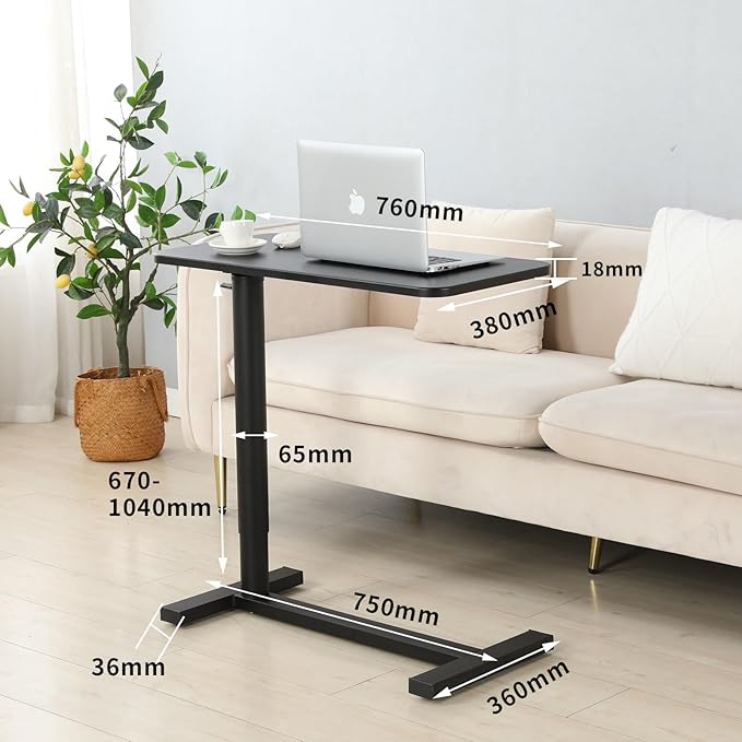 Mobile Standing Desk 90° Tilt Table Height Adjustable Storable Overbed Table 30 Inch Rolling Laptop Desk with Gas Spring Riser and Wheels for Home Office Medical School