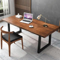 Modern Minimalist Solid Wood Office Desk with Metal Base Easy to Assemble Durable Writing Table Dining Table Computer Desk Multiple Ideal for Living Room and Dining Room (70.8inch)