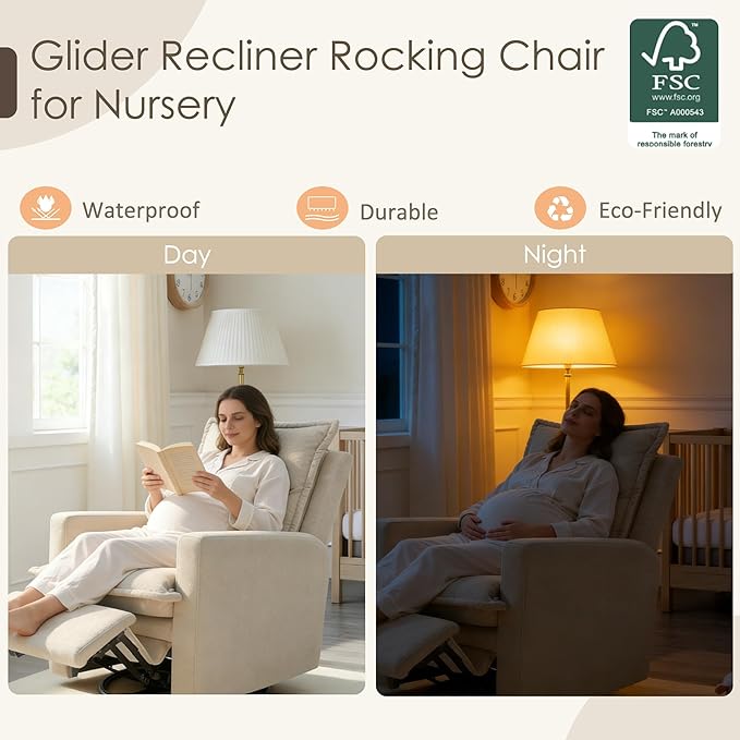 Nursery Glider Recliner Rocking Chair Modern Adult Nursery Recliner High Back Nursery Swivel Rocker Recliner for Nursery Living Room Bedroom and RV