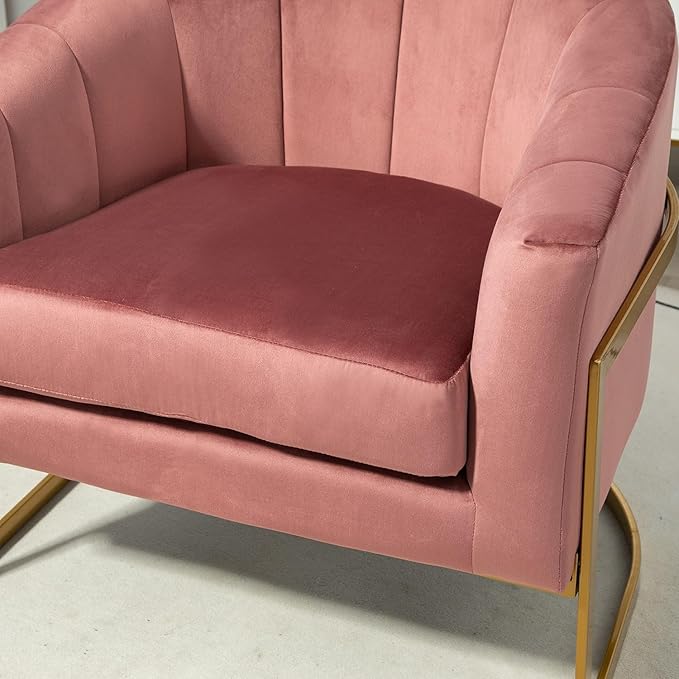 Velvet Modern Accent Armchair - Luxury Gold Frame | Versatile Seating for Living Room Bedroom Office Rose