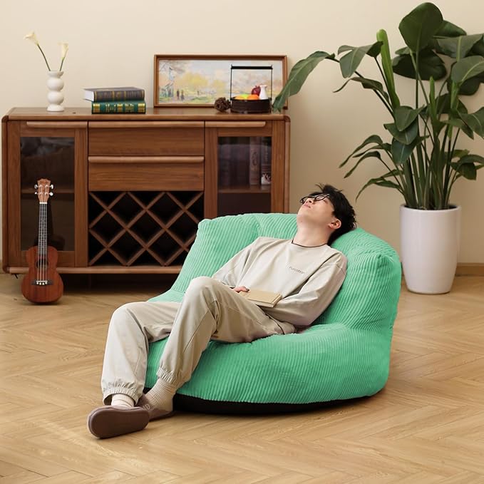 N&ampV Large Crescent Bean Bag Chair Adult Size Bean Bag Sack Foam Filling Soft Premium Corduroy Bean Bag for Living Room Bedroom Dorm and Office (Mint)