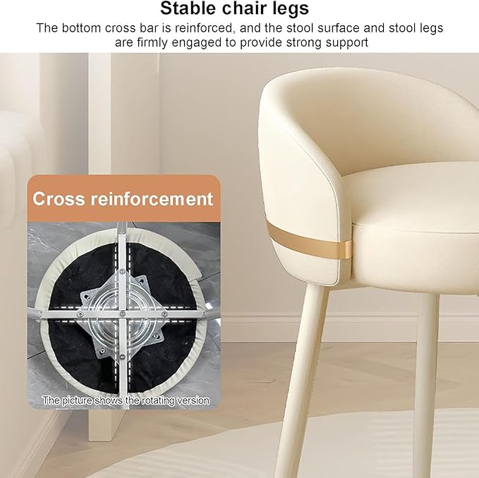 Vanity Chair for WomenComfy Accent Chair with Low Back Swivel White Pu Leather Upholstered Chair Makeup Stool for Bedroom Cloakroom Living Room Beige A