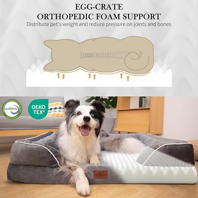 Comfort Expression Orthopedic Dog Bed for Small Dogs 20x14 Inch Waterproof Supportive Egg Crate Foam Small Pet Bed with Removable Bolsters Dog Couch with Washable Cover &amp Non-Slip Bottom Grey