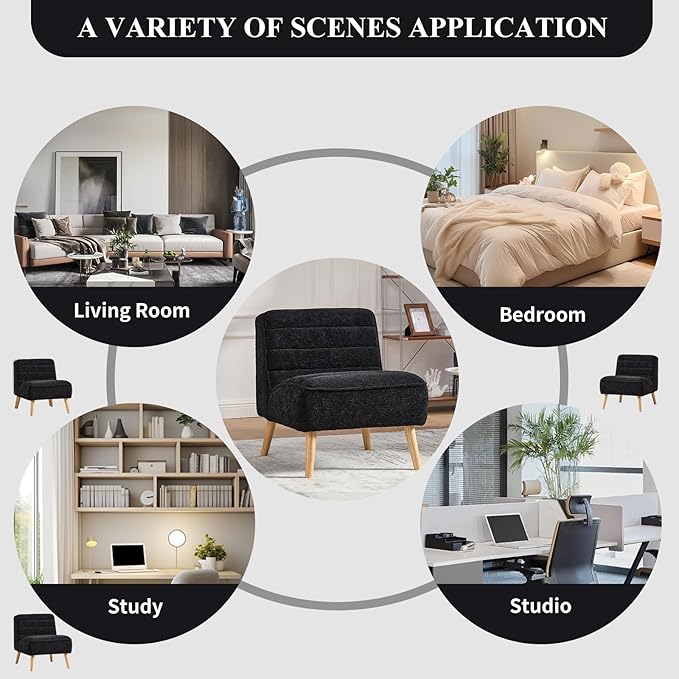 Modern Accent Chair Chenille Upholstered Fuzzy Club Chairs with Tufted Design Comfy Living Room Chair with Metal Legs Padded Reading Chair for Reading Room (Black-Chenille)
