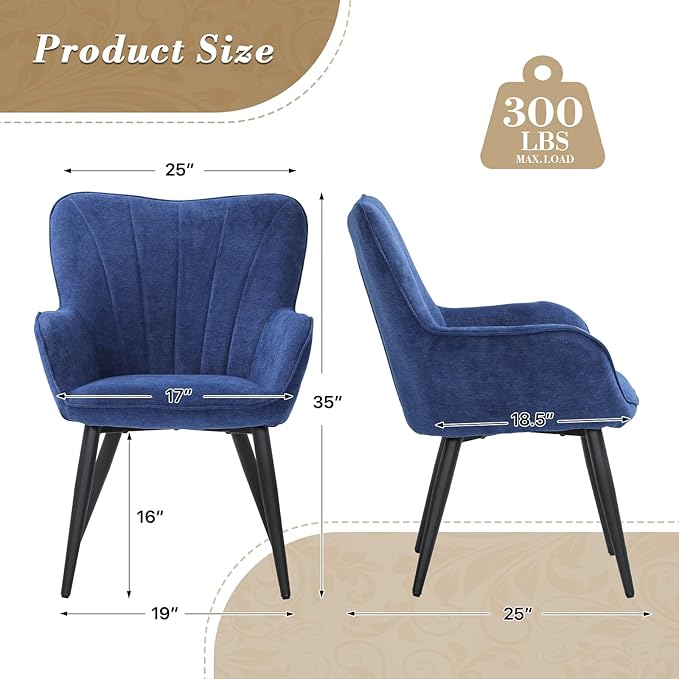 Athena Collection Wingback Accent Chair for Living Room Upholstered Arm Reading Chair for Adults Cozy Linen Fabric Armchair with Metal Legs for Bedroom Makeup Office Blue
