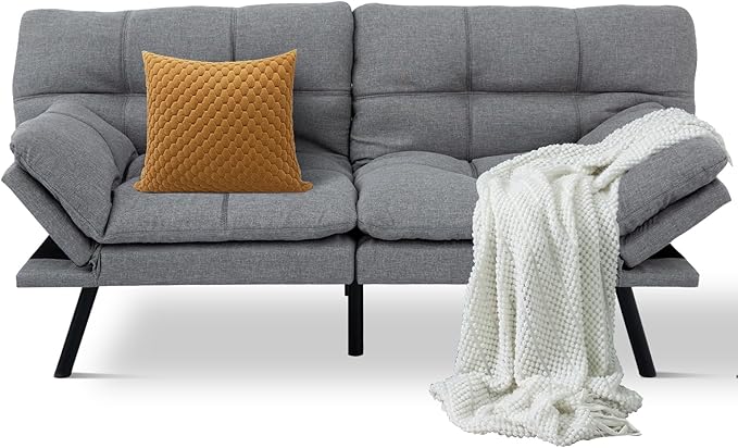 MUUEGM Futon Sofa Bed Convertible CouchMemory Foam Futon Sofa CouchSleeper Futons Sofa CouchesSmall Splitback Modern Loveseat Sofa Bed for Living RoomOfficeApartmentLinen FabricLight Gray.