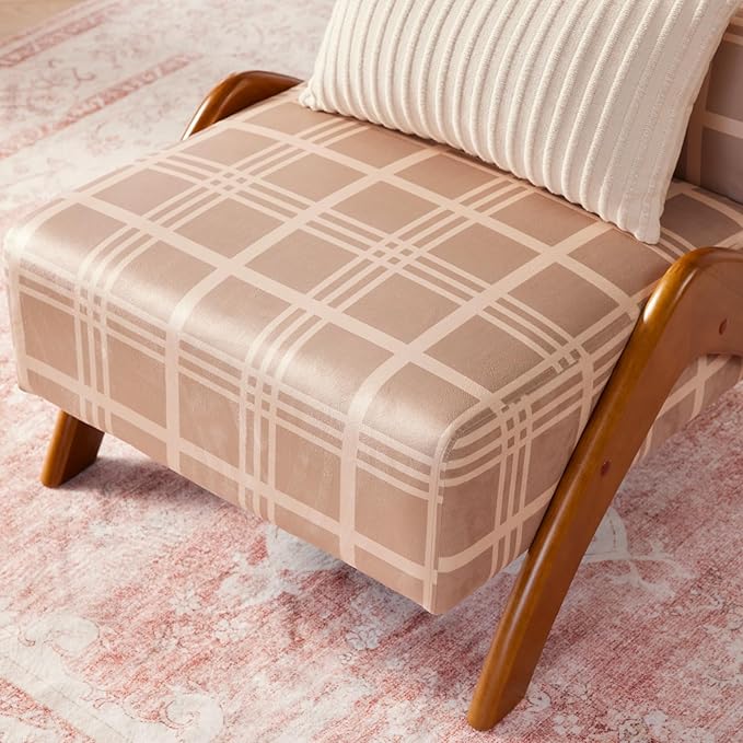 Oversized Accent Chair upholstered armless mid Century Modern Living Room Chair with Wooden Legs for Bedroom/Office/Cafe Plaid Camel