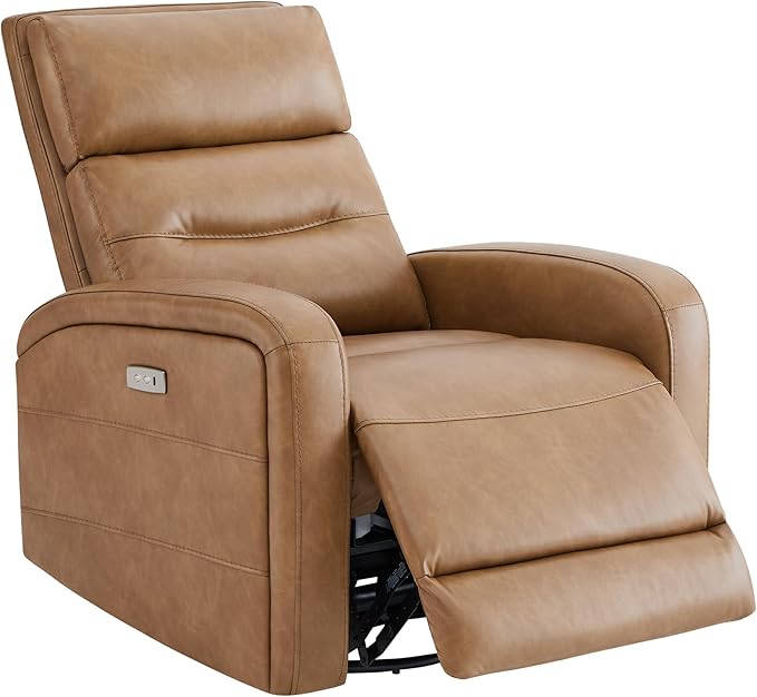 Watson &amp Whitely Swivel Power Recliner Glider Rocker Small Recliner with Charging Port for Living Room Faux Leather in Camel