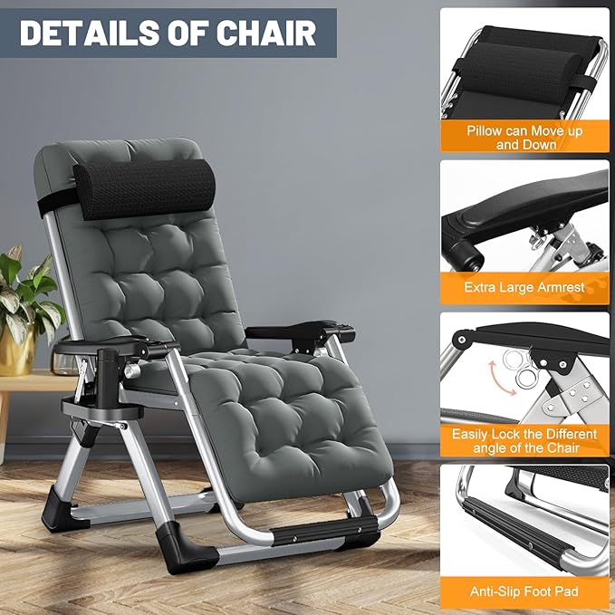 LILYPELLE Comfy Folding Chair Folding Lounge Chair for Bedroom and Living Room Folding Reclining Patio Chairs with Removable Cushion for Indoor Outdoor