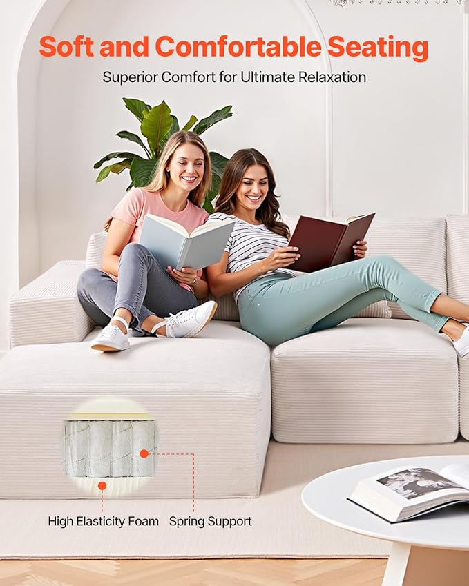 VEVOR Modular Sectional Sofa Sectional Couch for Living Room L Shaped Sofa with High Rebound Sponge Cloud Couch with Cushion for Living Room Apartment Beige