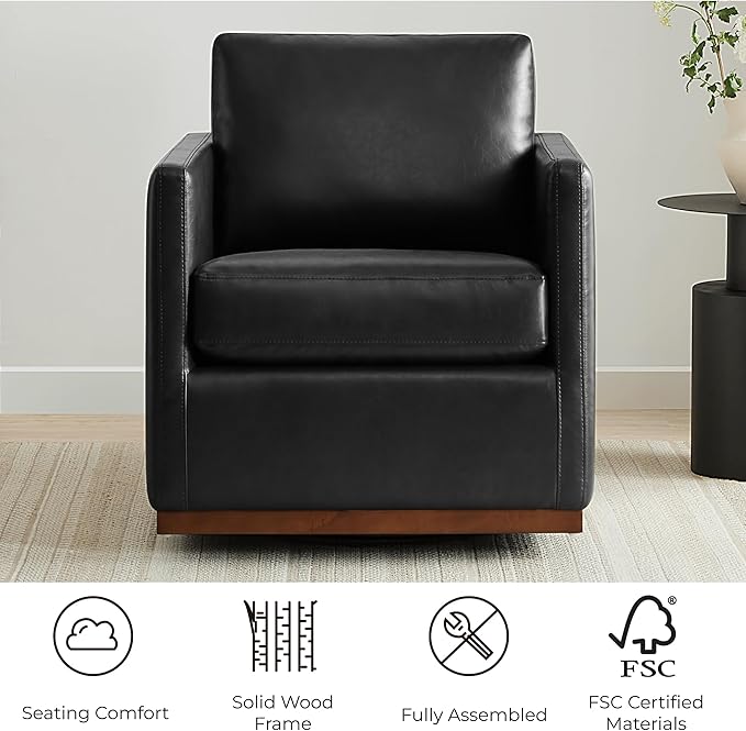 CHITA Swivel Accent Chair Faux Leather FSC Certified Mid Century Modern Arm Chair for Living Room and Bedroom Fully Assembled Black
