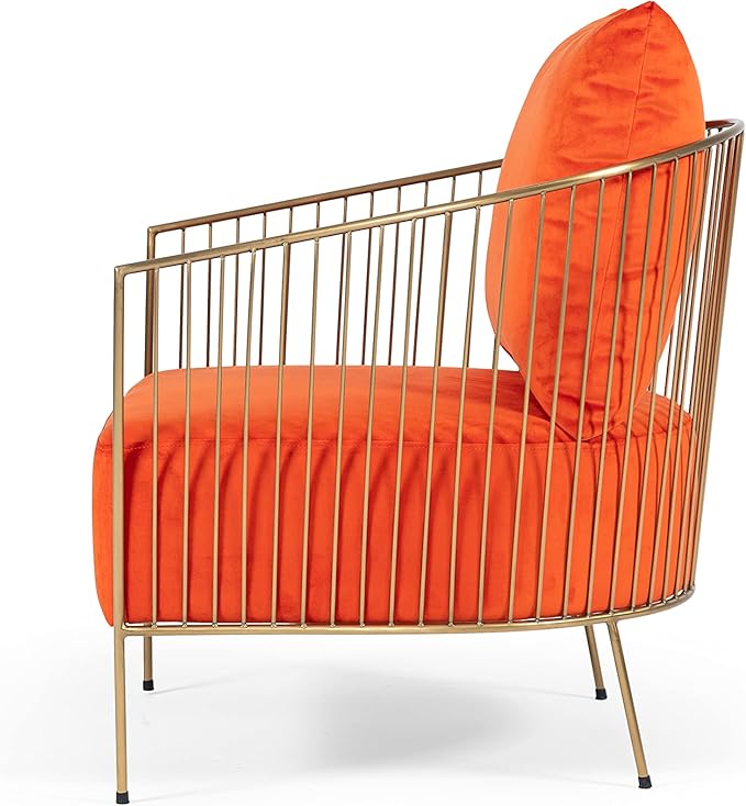 Limari Home Margaux Collection Glam Style Living Room Velvet Fabric Upholstered Accent Chair with Gold Frame &amp Legs Orange