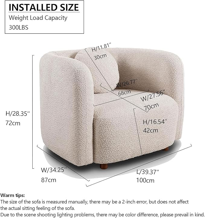 Set of 2 Oversized Accent Chairs Modern Boucle Lounge Chairs for Living Room Minimalist Japandi Seating with Thick Cushion Cozy Upholstered Armchairs for Bedroom Apartment Small Spaces Beige
