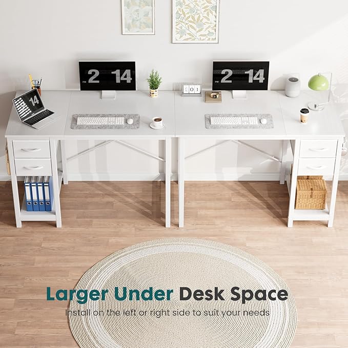Sweetcrispy 47 Inch Computer Desk with Drawers Home Office Gaming Desk with X-Shaped Reinforcement Modern Wood Study Work Table with Side Hook White