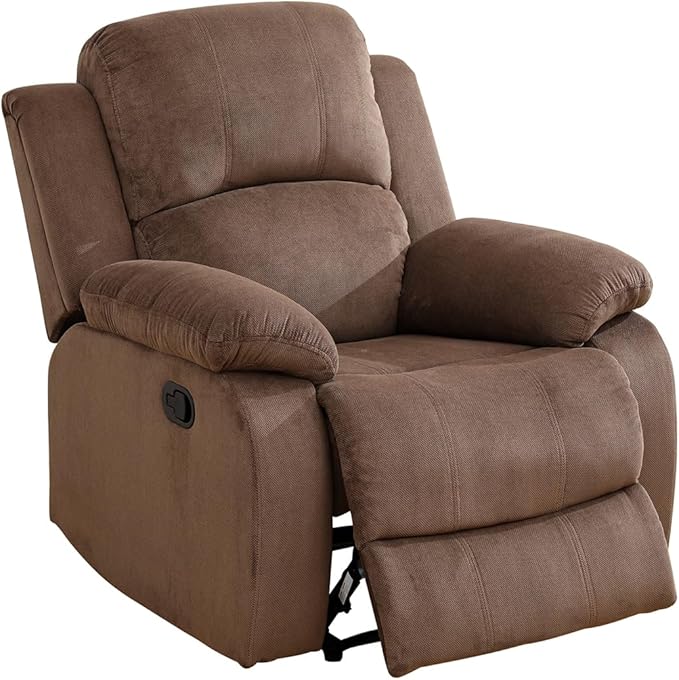 Manual Velvet Recliner Chair Sofa for Living Room35 Ergonomic Reclining Chair with 10 Arm/Upholstered Seat/Metal FrameModern Single Couch for Rv Sofa/Home Theater Seating/Office(Brown)