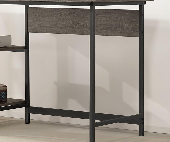 Weathered Gray Desk with 2 Metal Accent Shelves - Space Saving Home Office Solution