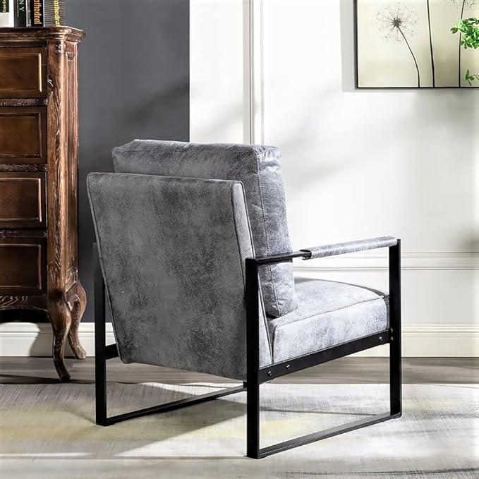 Container Furniture Classic Mid Century Modern Accent Chair with Durable Square Metal Frame Armchair for Living Room Bedroom Home Office in Spotted Microfiber Upholstery Grey