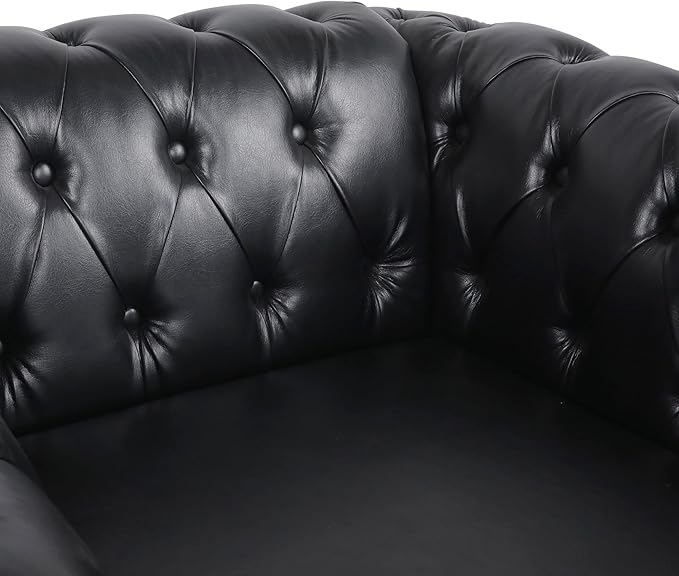 RARZOE Contemporary PU Chesterfield ChairsChesterfield Faux Leather Club Chair Chesterfield Button Tufted Leather Accent Chair with Nailhead Trim Scrolled Arms for Living Room Bedroom Office Black