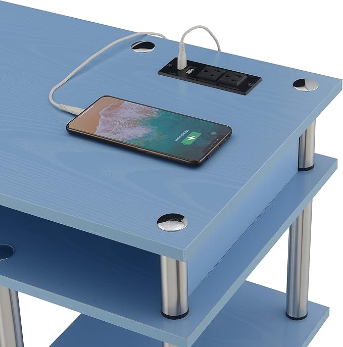 Convenience Concepts Designs2Go No Tools Student Desk with Charging Station and Shelves Blue