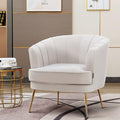 Artechworks Modern Velvet Barrel Chair Accent Armchair with Golden Legs for Living Room Bedroom Home Office Channel Tufted Back Club Chair Beige White Cream