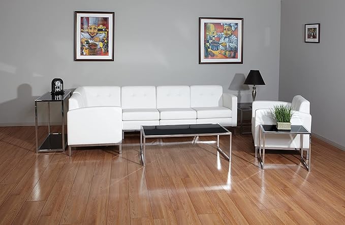 OSP Home Furnishings Wall Street Faux Leather Armchair with Box-Spring Cushion Button Tufted Back and Chrome Finish Base White