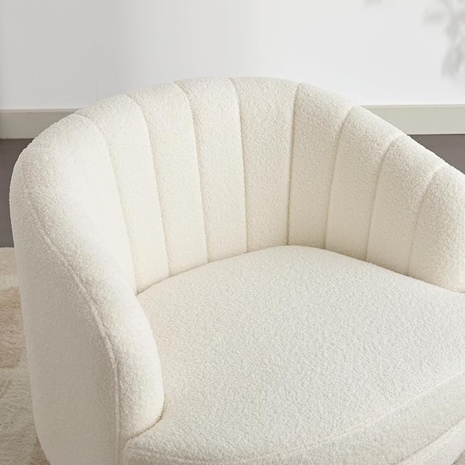 ANJ Swivel Accent Chair Modern Cozy Lambswool Accent Chair Comfy Round Armchiars 360 Degree Swivel Barrel Chairs for Living Room Bedroom Office Beige