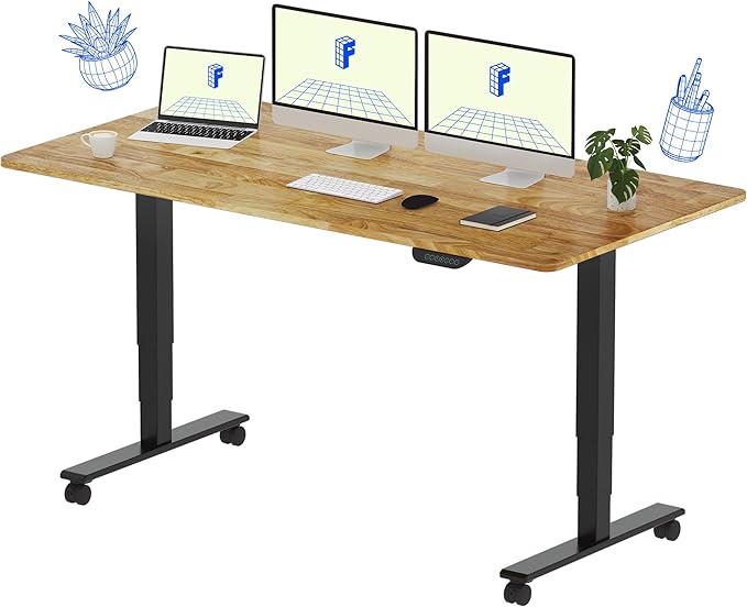 FLEXISPOT E6 MAX Solid Wood 63x24 Inch Dual Motor 3-Stage Heavy Duty Standing Desk 330lbs Weight Capacity Height Adjustable Desk w/Cable Management &amp Wheels(Butcher Block Rubberwood + Black Fram