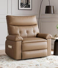 Regular Manual Recliner Chair for Adults PU Leather Comfy Reclining Chair with Overstuffed Arms &amp Back Side Pocket Modern Single Sofa for Living Room BedroomKhaki