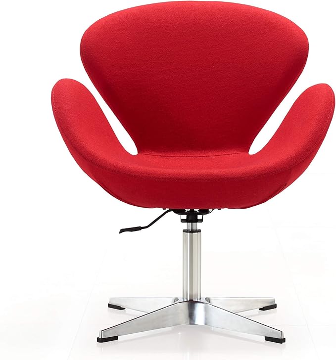 Manhattan Comfort Raspberry Adjustable Swivel Accent Chair Set of 2 with 360° Turn Polished Chrome Base Modern Retro Design Ideal for Living Room and Home Office Red Wool Blend