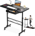 GTPLAYER Small Standing Desk Adjustable Height Small Computer Desk Mobile Portable Rolling Laptop Table with Wheels 32 Computer Workstation Sit Stand Desks Portable Standing Table Treadmill desks