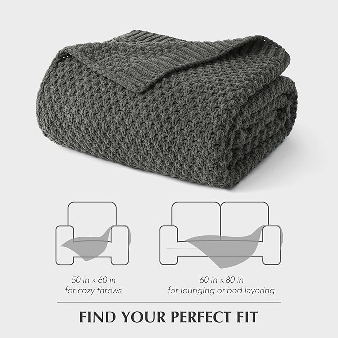 EVERGRACEHOME Chunky Chenille Knit Throw Blanket for Couch Soft Luxurious Moss Stitch Blankets for Bed Cozy Decorative Farmhouse Knitted Throws for Sofa Charcoal Gray 50 x 60