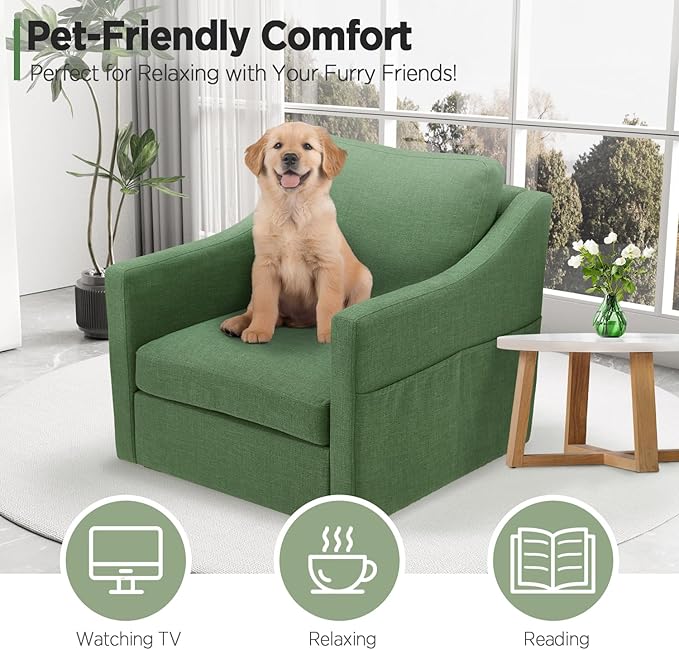 HOMREST Swivel Accent Chair Sets of 2 360° Rotation Linen Fabric Armchair Modern Barrel Chairs with Lumbar Pillow for Reception Living Room Bedroom Home and OfficeGreen