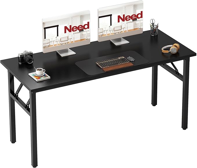 Need Office Computer Desk - 54.3L Sturdy and Heavy Duty Folding Laptop TableWriting Table/Home Office Desk/Sewing TableNo Assembly Required (Black) AC5CB138