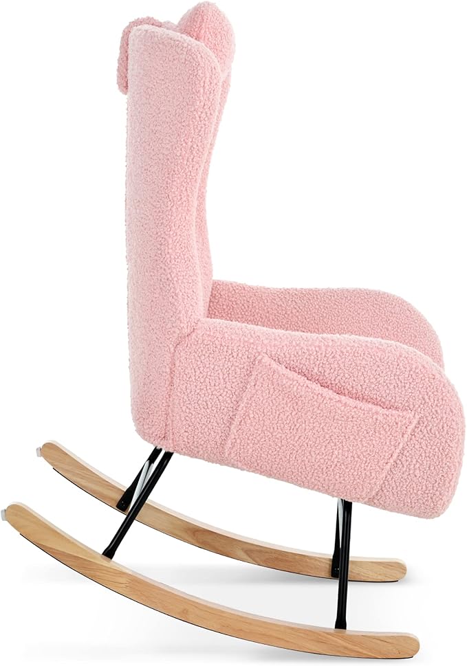 Rocking Chair with Rubber Leg and Cashmere Fabric Suitable for Living Room and Bedroom