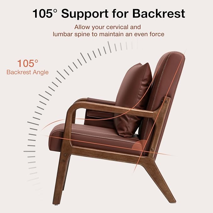HOMMPA Mid-Century Modern Accent Chair Set of 2 Comfy Reading Armchair with Solid Wood Frame &amp Lumbar Pillow Upholstered Linen Lounge Chair with Side Pocket for Living Room BedroomBalcony (Bro