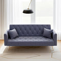 72Modern Velvet Sofa Bed FutonConvertible Folding Sleeper Bed Couches with 3 Adjustable BackrestsTufted Recliner Loveseat with Golden Chrome Legs for Small Living Room Office (Dark Grey+pillows)
