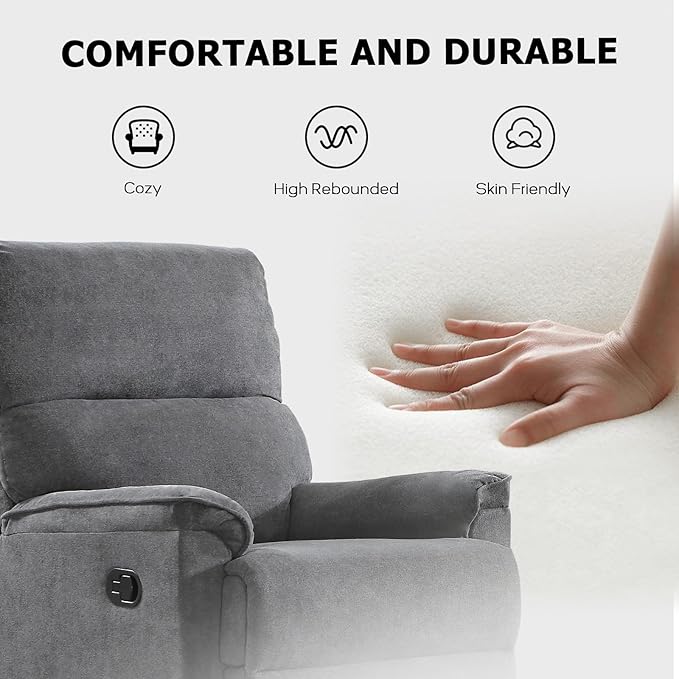 EBELLO Fabric Manual Reclining Sofa Set Recliner Loveseat and 3 Seat Sofa Couch with Sturdy Robust Metal Base 5 Seats for Small Living Room Bedroom and Meeting Room Grey