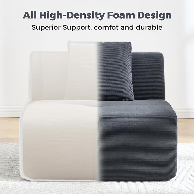 L-Shaped Boneless Modular Sectional Sofa 122 Modern Corduroy Upholstery Couches for Living Room Oversized 3-Seater Cloud Couch with Deep Seat and Movable Ottoman No Assembly Dark Grey