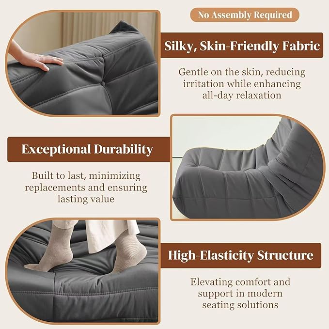 Luxury Accent Chair Gray Microfiber Comfy Chair with Button-Tufted Details Armless Lounge Chair Modern Living Room Furniture for Bedroom Apartment &amp Gaming Room (Grey)