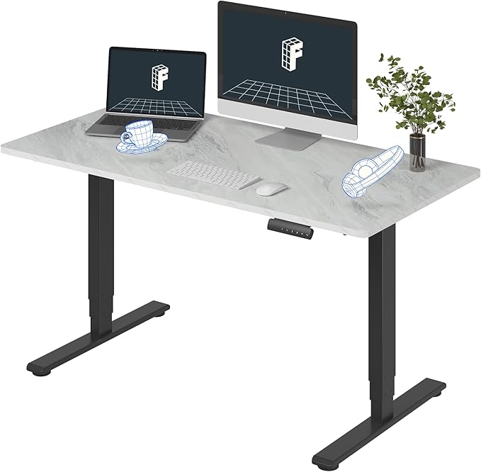 FLEXISPOT E6 3-Stage Dual Motor Electric Standing Desk 55 x 28 Sit Stand Up Desk Holds 220 lbs Adjustable Height w/Memory Presets One-Piece Marble Grey Desktop &amp Black Frame Ships in 2 Boxes