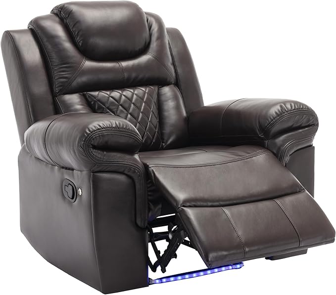 ERYE Manual Recliner Chair with LED Light Strip for Living Room Bedroom Manual Reclining Home Theater Seating Armchair Faux Leather Tufted